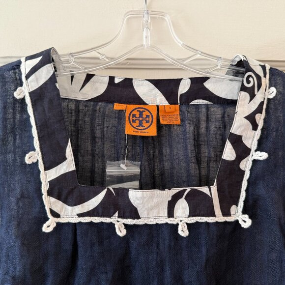 Tory Burch | Floral Fabric Trimmed Square-Neck Blouse - Picture 2 of 12